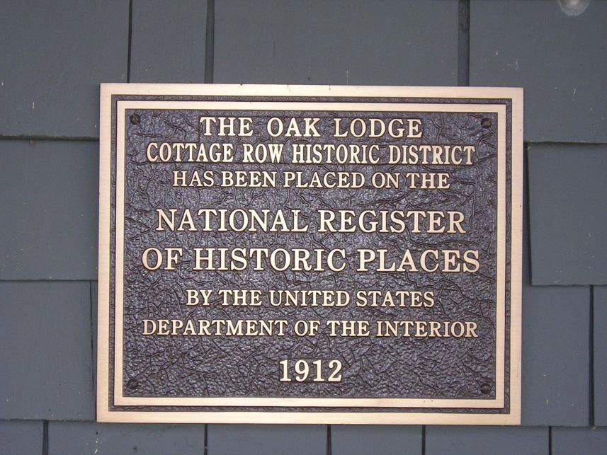 National Register plaque at The Oak Lodge