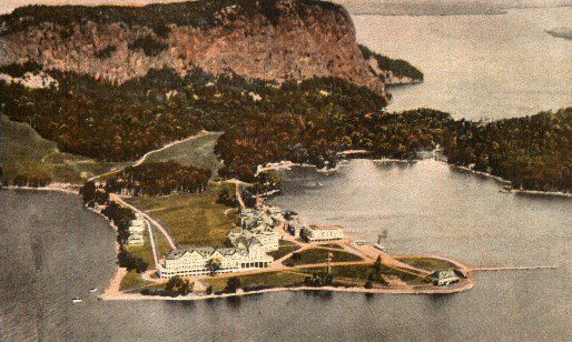 Historic postcard view of Mount Kineo and the old resort landscape