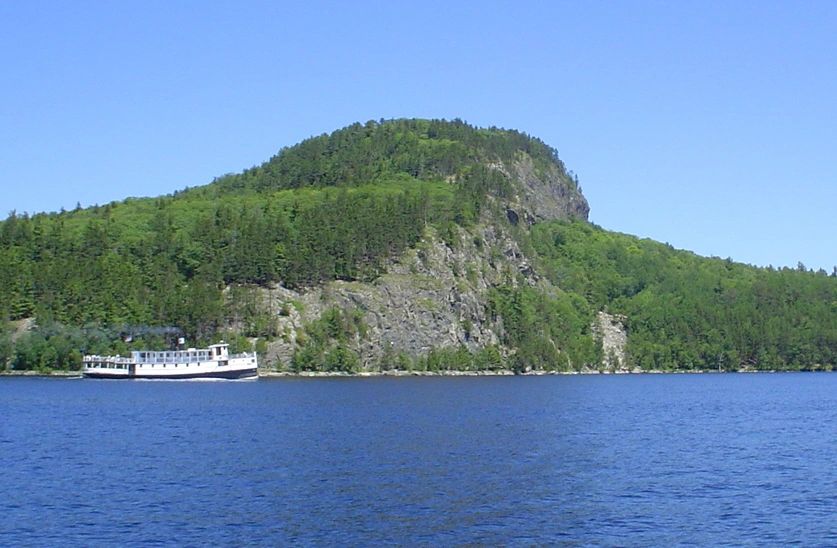 Boat crossing near Mount Kineo on Moosehead Lake