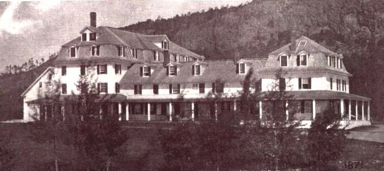 Historic view of the Mount Kineo House and surrounding buildings